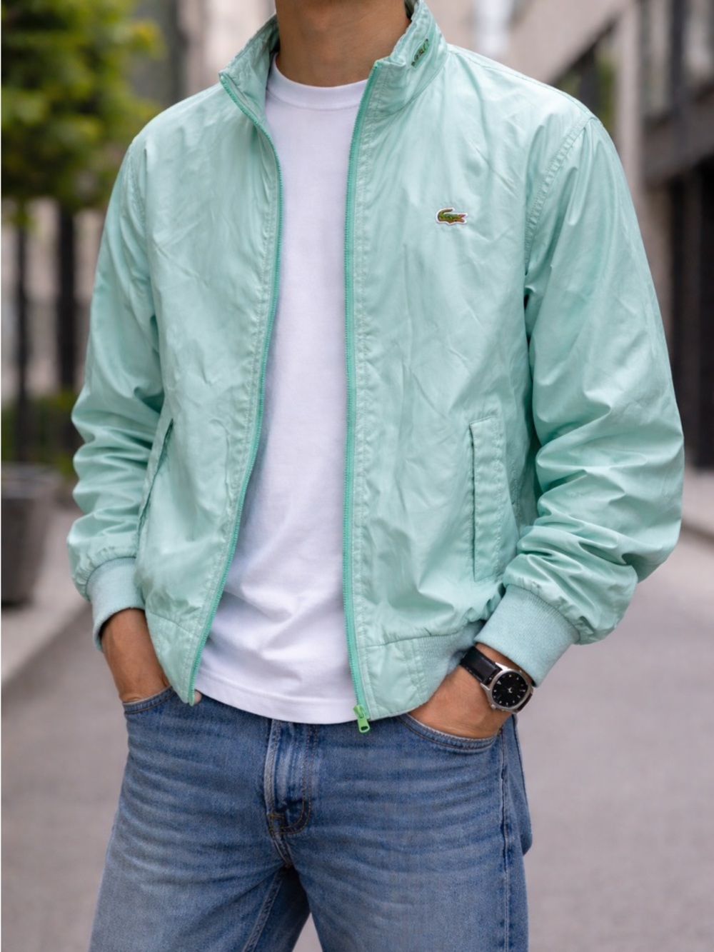Men’s Vintage Izod Lacoste Bomber Jacket Windbreaker Green Sz Small
